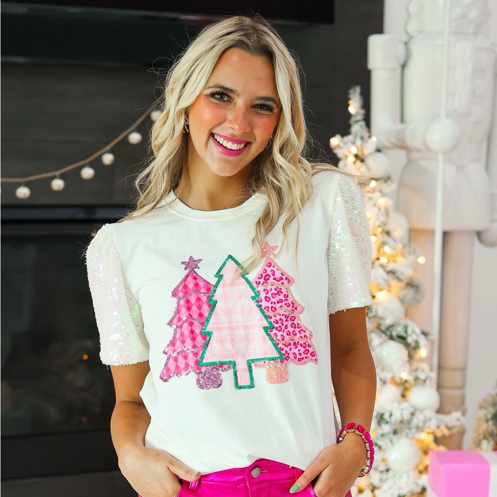 The Pink Christmas Trees Sequin Top